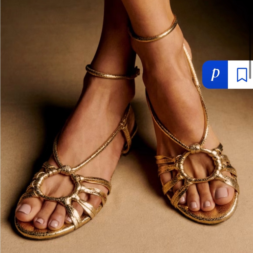 Sezane Gold Strappy Sandals with Intricate Design